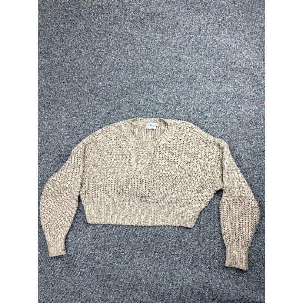 Chunky Knit Crewneck Sweater cropped  - Beige
